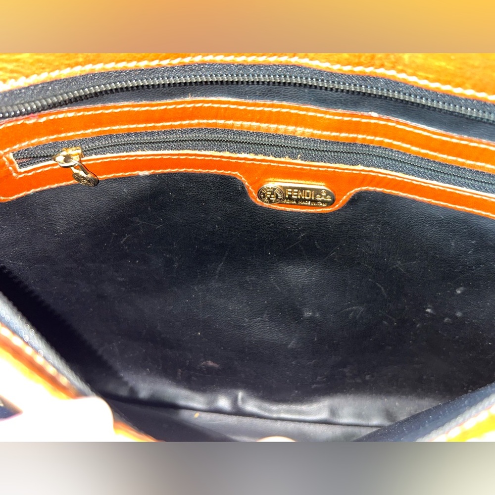 Vtg FENDI Pequin Stripe Brown Coated Canvas Long Strap Shoulder Crossbody Purse - Picture 3 of 9